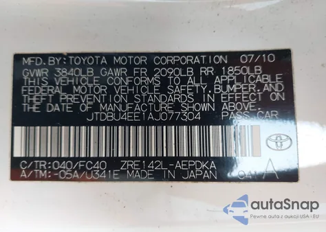 2010 Toyota Corolla Le z USA, uszkodzony, nr VIN JTDBU4EE1AJ077304